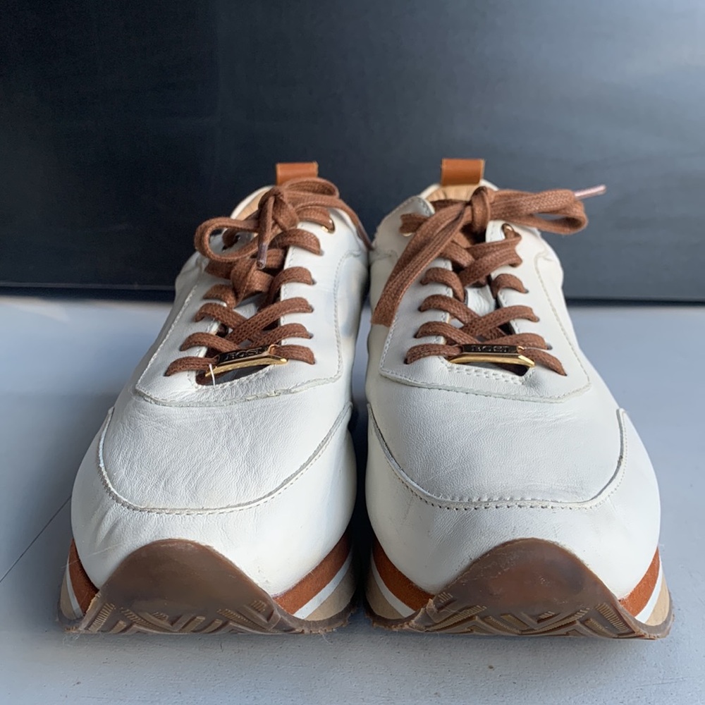 BOSI Leather Sneakers Women’s 38 White Lace Up Casual Shoes EUC Minimalist Style - Picture 7 of 14